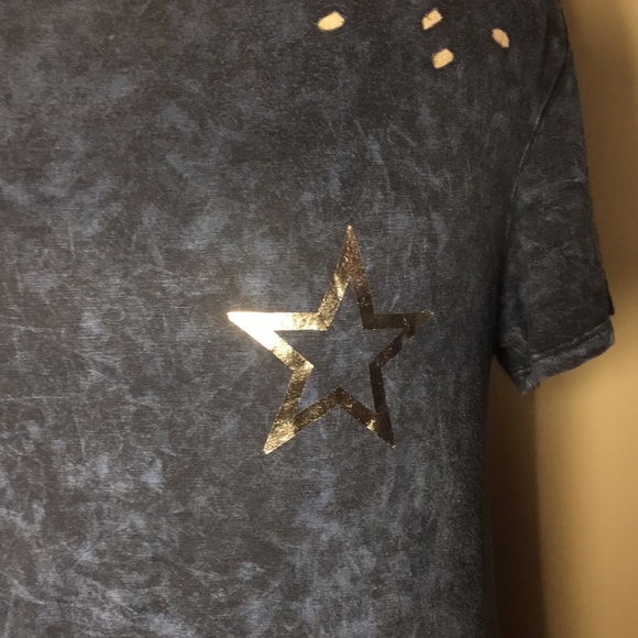 Blue tie dye loose fit t-shirt decorative holes S - Picture 2 of 4